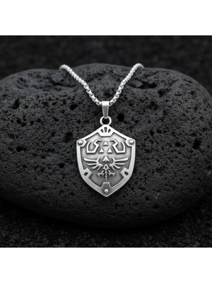 Alooya The Legend Of Zelda Kalkan Gümüş Kaplama Örme Zincir Kolye