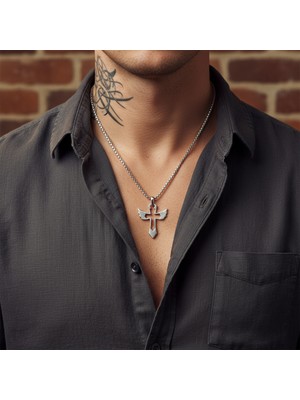Alooya Kanatlı Haç Gümüş Kaplama Örme Zincir Kolye