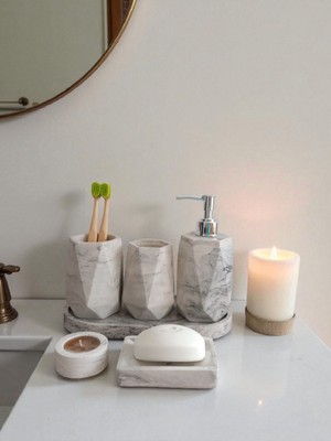 Trust Stone Mermer Desen Beton Banyo Seti,tuvalet Wc,çöp Kovası,katı,sıvı Sabunluk,tepsi,dekorasyon,aksesuar
