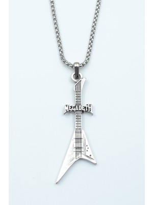 Alooya Megadeth Elektro Gitar Gümüş Kaplama Örme Zincir Kolye