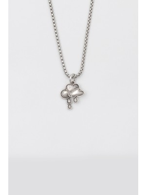 Alooya Bulut ve Yağmur Damlası Örme Zincir Kolye - Antik Gümüş Kaplama - Kadın Erkek - 60 cm