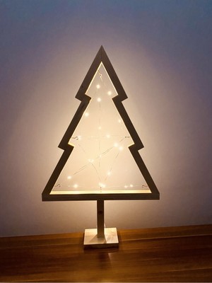 Empressco Işıklı Ahşap Yılbaşı Ağacı, 65 Cm, Parlak Vernikli, Bej Renk