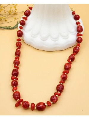 Nevoka Marina Oval Kırmızı Akrilik Boncuklu Kolye