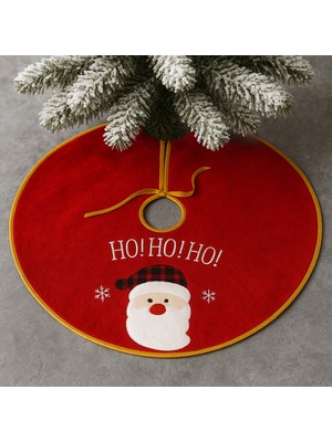 Empressco Kırmızı Kadife Yılbaşı Çam Ağacı Altı Örtüsü Noel Baba Desenli Lüx Halı