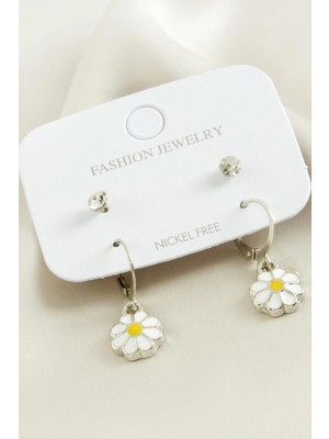 Marsilyan 4 Adet Papatya Taşlı Mineli Halka Küpe