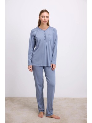 Litae Modal Pamuklu Uzun Kollu Düğmeli 2li Pijama Takımı