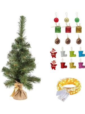 Empressco Yeşil 60 cm Yılbaşı Çam Ağacı Seti, Peri LED ve Süslerle Şık Dekorasyon Için Ideal
