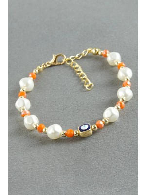 Marsilyan Nazar Dikdörtgen Kristal Inci Bileklik