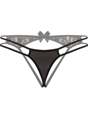 Çamaşır Kenti Arkası Açık Siyah Fantezi String Tanga