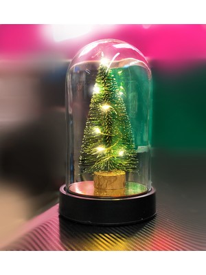 Empressco Yılbaşı Temalı Cam Fanus, Işıklı Çam Ağacı, 21 Cm, Şık ve Doğal Dekorasyon.