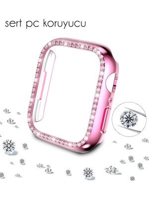 Nezih Case Apple Watch Seri 10 ve Seri 11 46MM Uyumlu Taşlı Sert Pc Kasa Koruyucu