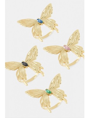 Marsilyan Kelebek Kristal Taşlı Metal Yüzük