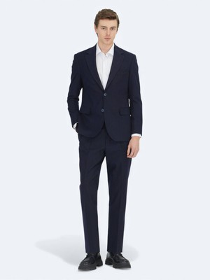 Kip Lacivert Çizgili Modern Fit Takım Elbise
