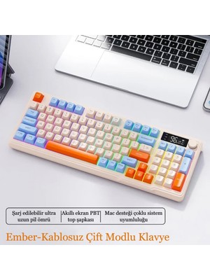 GreaTech 2.4ghz Bluetooth 5.0 Çift Bağlantılı Gaming Kablosuz Oyuncu Klavyesi LED Ekran Pbt Top Baş