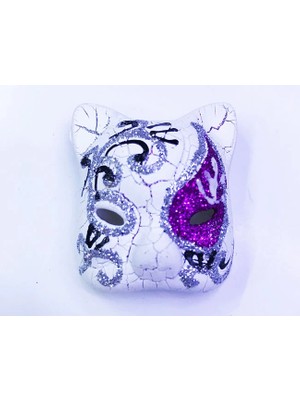 Zenvia Mor Renk Işlemeli Seramik Malzemeden Imal Venedik Kedi Model Magnet