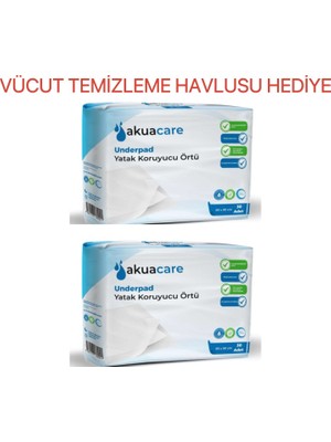 Akuacare Hasta Alt Açma Yatak Koruyucu Örtü 60*90 cm 60 Adet (Vücut Temizleme Havlusu Hediye)