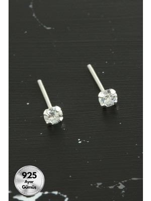 Marsilyan 3 mm Tek Taş 925 Ayar Gümüş Küpe