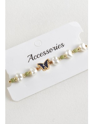 Marsilyan Kelebek Boncuk Inci Makrome Ip Bileklik