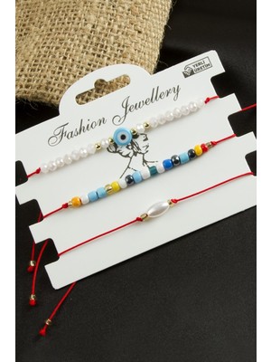 Marsilyan 3 Adet Nazar Kristal Kum Boncuk Bileklik