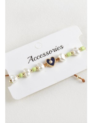 Marsilyan Kalp Boncuk Inci Makrome Ip Bileklik