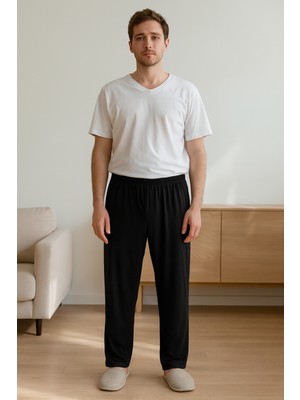 Made By Me Erkek Ekoseli Rahat Kesim Pijama Altı – Cepli, Yumuşak ve Günlük Konforlu Siyah