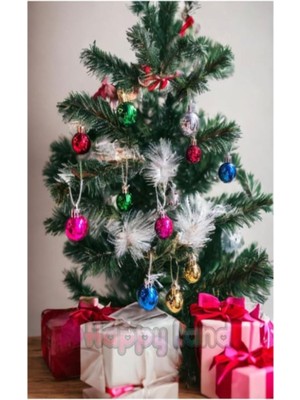 Empressco Yeşil 1 Metre Yılbaşı Ağacı Seti, 5m LED Işık, 12 Süs Topu, 6 Noel Baba Figürü