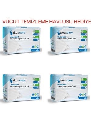 Akuacare Hasta Alt Açma Yatak Koruyucu Örtü 60*90 cm 120 Adet (Vücut Temizleme Havlusu Hediye)