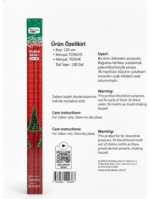 Empressco Yılbaşı Ağacı 120 Cm, 130 Dal, Yeşil, Şık ve Doğal Görünümlü Dekorasyon Ürünü