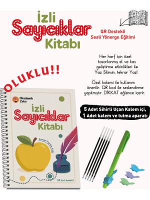 Akademik Zeka İzli Sayıcıklar Kitabı Oluklu( 1 adet sihirli uçan kalem- tutma aparatı, 5 adet kalem içi)