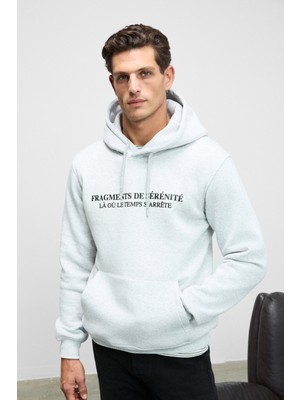 Grimelange CORNELIUS Erkek Önü Ve Kolları Baskılı Kapüşonlu Kordonlu Kanguru Cepli Grimelanj Sweatshirt