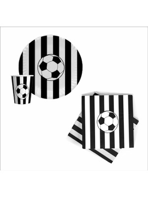 Zenviva Taraftar Siyah Beyaz 8 Tabak, 8 Bardak, 10 Peçete