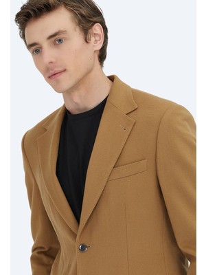 Kip Deve Tüyü Düz Modern Fit Yün Karışımlı Ceket