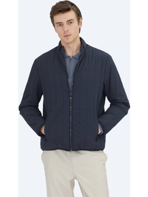 Kip Lacivert Regular Fit Dik Yaka Casual Dokuma Mont