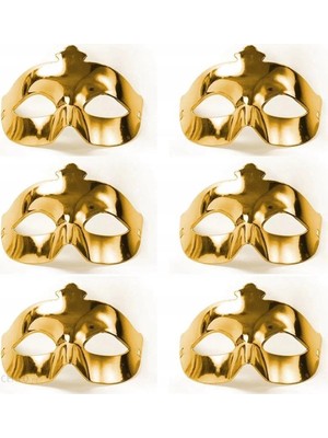 TeknoBaran Altın Metalize Renk Düz Balo Parti Maskesi 6 Adet