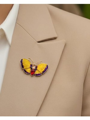 Nevoka Sarı Taşlı Kelebek Broş