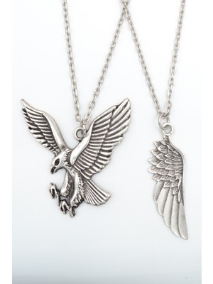 Alooya 2'li Uçan Kartal - Kartal Melek Kanat Gümüş Kaplama Kolye Seti