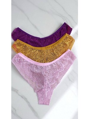 Mydora  Lingerie Dantelli Tül Detaylı Brazilian 3'lü Avantaj Paketi Külot