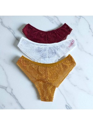Dantelli Tül Detaylı Brazilian 3'lü Paket Külot