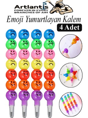 Artlantis Emoji Yumurtlayan Kurşun Kalem 4 Adet Eğlenceli Hediyelik Kurşun Kalem Gülen Yüzlü Kurşun Kalem Karne Hediyesi