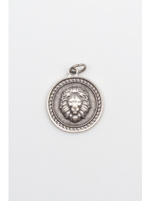 Alooya Aslan Kabartmalı Madalyon Gümüş Kaplama Kolye Ucu