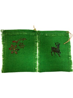 Empressco Yeşil Geyik Desenli 2'li Yılbaşı Hediye Torbası, Şık ve Kullanışlı.