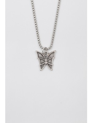 Alooya Kelebek Örme Zincir Kolye - Antik Gümüş Kaplama - Kadın Erkek - 60 cm