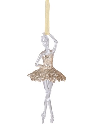 Empressco Çok Renkli Balerin Yılbaşı Süsü, Şeffaf Şampanya, Akrilik Cam, Payetli Etek, 16X7 cm