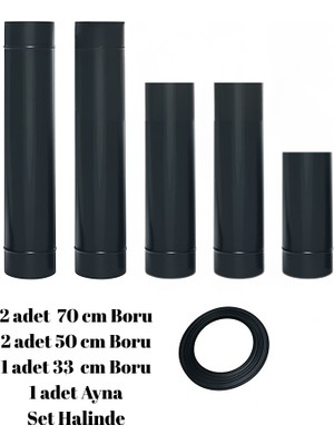 Dorello Siyah Mat Soba Borusu -Dirsek Mat Siyah Soba Borusu Mat Dirsek 5 Adet Boru 1 Dirsek