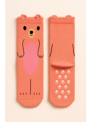 Kız Çocuk Ayıcık Desenli Soket Çorap Pembe