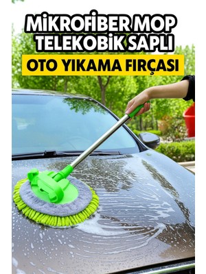 Nobera Teleskopik Mikrofiber Oto Yıkama Mop Yeşil – Araba  Yıkama Fırçası +1 Yedek Bez Hediye