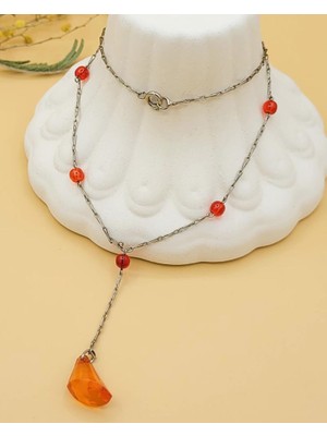 Nevoka Ateş Kırmızı Akrilik Boncuk Kolye