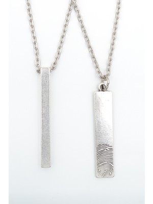 Alooya 2'li Parmak İzi Çubuk- Uzun Çubuk Gümüş Kaplama Kolye Seti