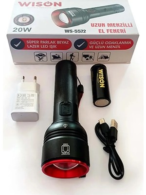 Tp Wıson WS-5572 20W Uzun Menzilli Şarjlı Metal El Feneri