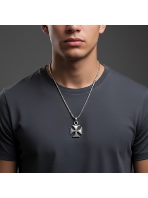 Alooya Antik Haç Gümüş Kaplama Örme Zincir Kolye